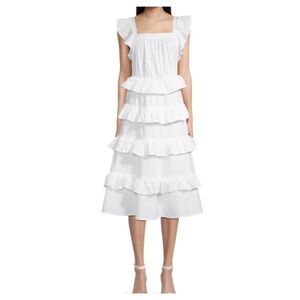 Rachel Parcell Ruffled Cotton White Tiered Midi Dress. NWT. Women’s size 4